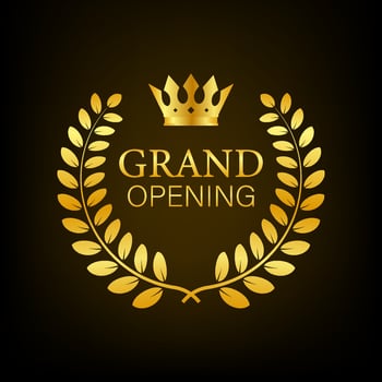Grand opening Gold sign with laurel. Vector stock illustration.