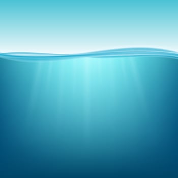 Underwater ocean. Water surface. Natural background. Vector stock illustration
