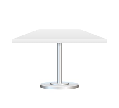 Realistic empty round table with metal stand isolated on white background. Vector stock illustration