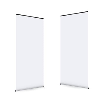 Blank roll up banner display. Roll up banner stand. Vector stock illustration