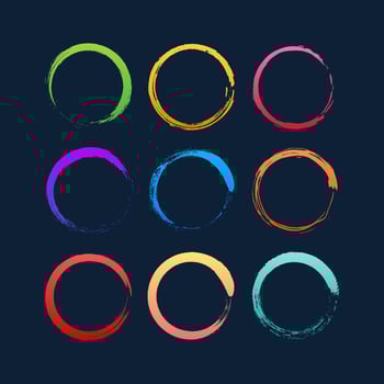 Set of colorful grunge circle brush. Vector stock illustration