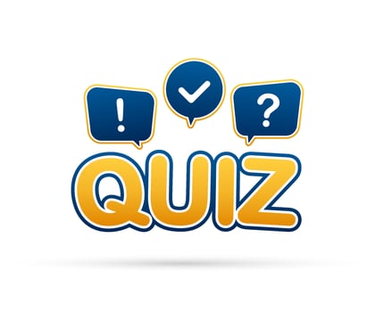 Quiz logo with speech bubble symbols, concept of questionnaire show sing, quiz button, question competition. Vector stock illustration.