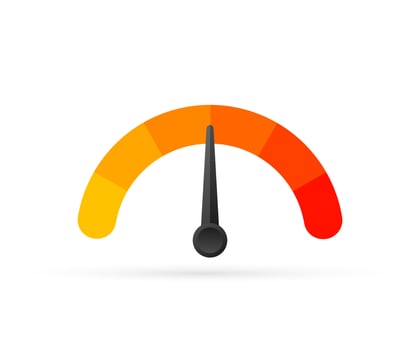 Round temperature gauge, isolated on white background. Colored measuring semicircle scale in flat style. Vector stock illustration
