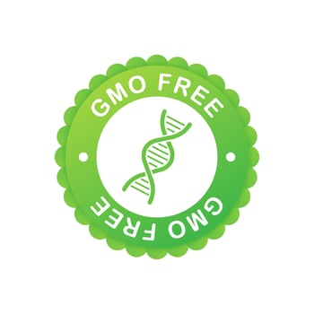 Green colored GMO free emblems, badge, logo, icon. Vector stock illustration