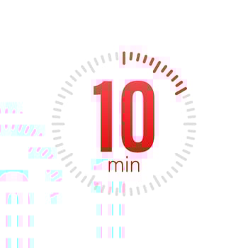 The 10 minutes, stopwatch vector icon. Stopwatch icon in flat style, 10 minutes timer on on color background. Vector stock illustration