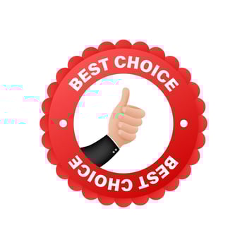Best choice. Thumb up, finger up icon. Sale banner design. Customer choice. Award icon. Vector stock illustration.