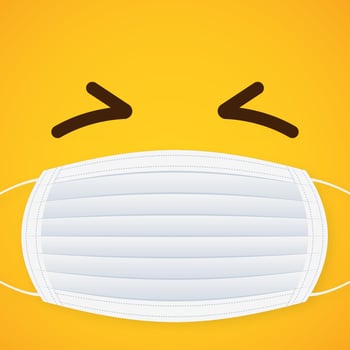 Emotion mask in cartoon style. Surgical mask. Coronavirus quarantine. Smile face. Vector stock illustration