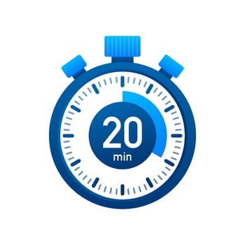 The 20 minutes, stopwatch vector icon. Stopwatch icon in flat style, timer on on color background. Vector illustration