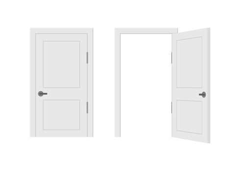 Open end closed door. Interior design. Business concept. Front view. Home office concept. Business success vector