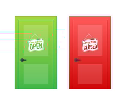 Open end closed door. Interior design. Business concept. Front view. Home office concept. Business success vector