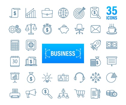 Global network connection. Business line icon set. Marketing network. Money line icon set. Vector stock illustration