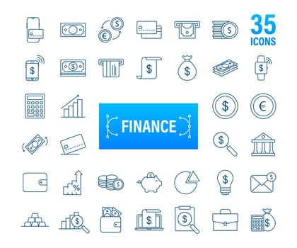 Money, finance, payments. Set outline web icon Vector stock illustration