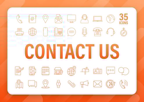 Trendy icon with contact us Thin line business icon set. for web design. Vector stock illustration