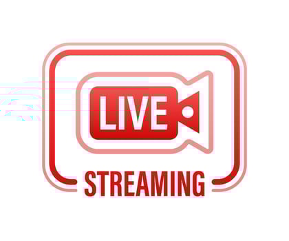 Live streaming flat logo   red vector design element with play button. Vector illustration.