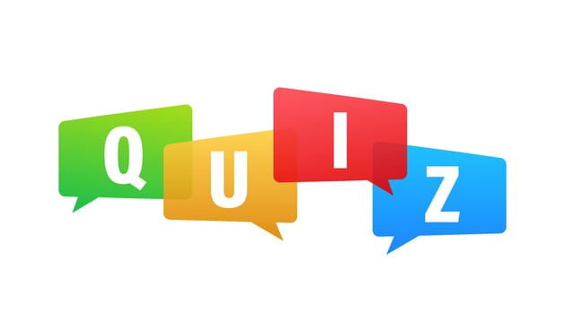 Quiz logo with speech bubble symbols, concept of questionnaire show sing, quiz button, question competition. Vector stock illustration.