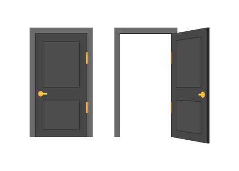 Open end closed door. Interior design. Business concept. Front view. Home office concept. Business success vector