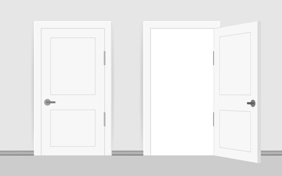 Open end closed door. Interior design. Business concept. Front view. Home office concept. Business success vector