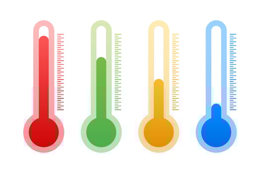 Modern thermometer, Summer background. Thermometer in cartoon style. Thermostat. Vector stock illustration