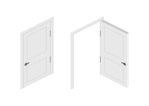 Open end closed door. Interior design. Business concept. Front view. Home office concept. Business success vector