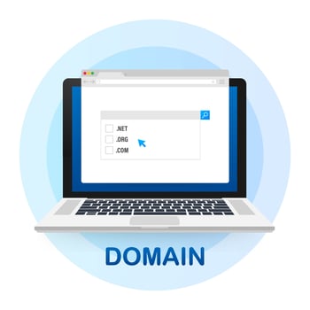 Banner with domain for concept design. Business icon. Check mark icon. Vector stock illustration