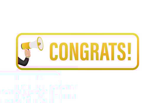 Hand holding megaphone   Congrats. Vector stock illustration