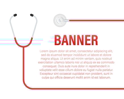 Stethoscopes banner, medical equipment for doctor. Vector stock illustration.