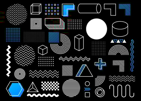 Geometric shape in vintage style. Bright color. Black abstract geometric background. Vector stock illustration