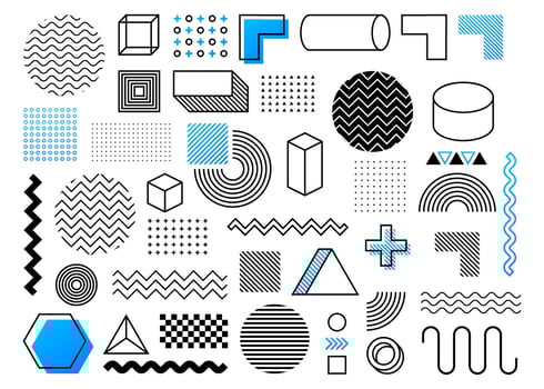 Geometric shape in vintage style. Bright color. Black abstract geometric background. Vector stock illustration