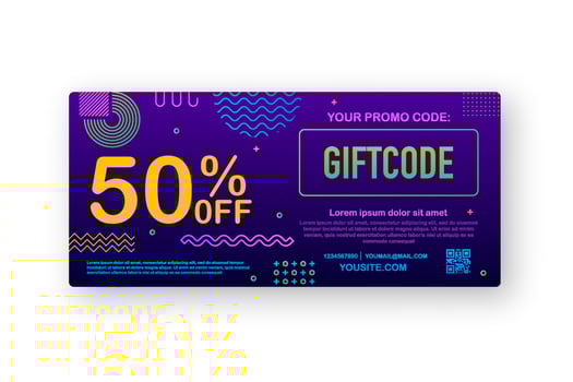 Promo code. Vector Gift Voucher with Coupon Code. Premium eGift Card Background for E commerce, Online Shopping. Marketing. Vector illustration