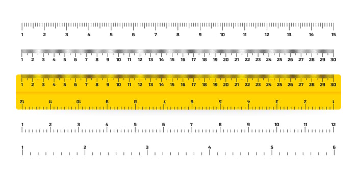 Wooden rulers 30 centimeters with shadows isolated on white. Measuring tool. School supplies. Vector stock illustration