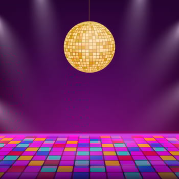 Dance floor. Night disco parties. Retro vintage neon grid dance floor horizon. Vector stock illustration.