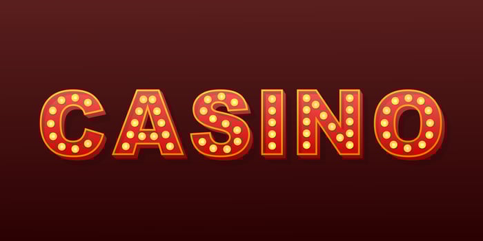Retro light text casino. Retro light bulb. Vector stock illustration