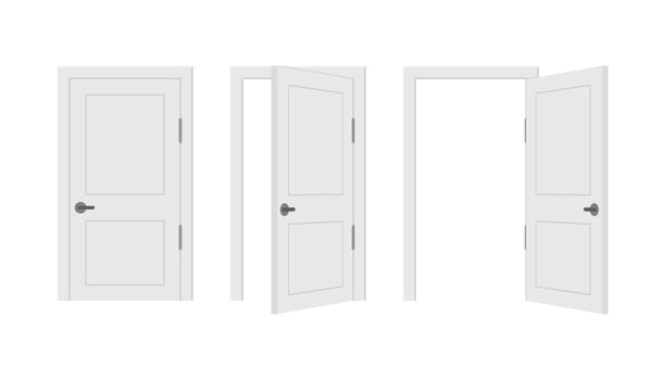 Open end closed door. Interior design. Business concept. Front view. Home office concept. Business success vector