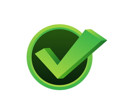 Check mark. Green approved star sticker on white background. Vector stock illustration