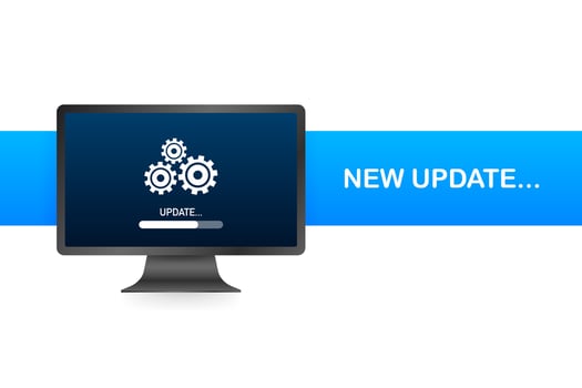 System software update, data update or synchronize with progress bar on the screen. Vector Illustration.
