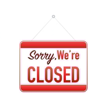 Sorry we re closed hanging sign on white background. Sign for door. Vector illustration