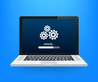 System software update, data update or synchronize with progress bar on the screen. Vector Illustration.