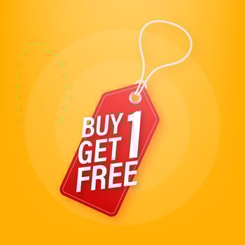 Buy 1 Get 1 Free, sale tag, banner design template. Vector stock illustration