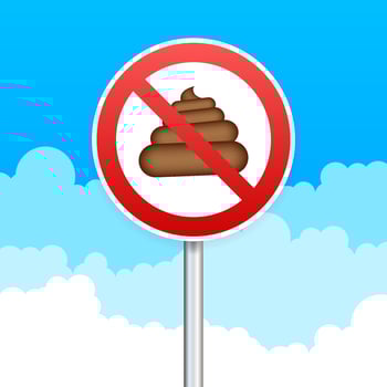 No dog pooping round sign. Vector stock illustration
