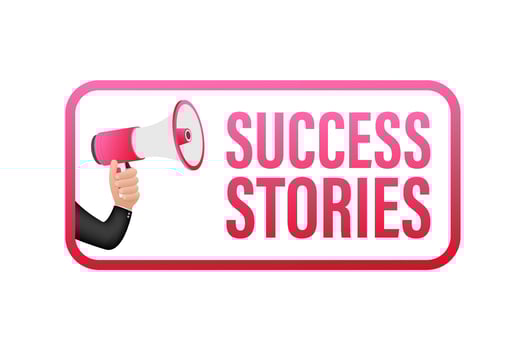 Hand Holding Megaphone with Success stories. Vector stock illustration