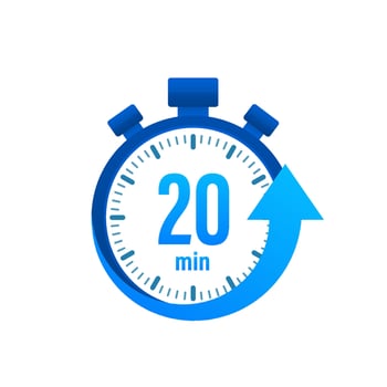 The 20 minutes, stopwatch vector icon. Stopwatch icon in flat style, timer on on color background. Vector illustration