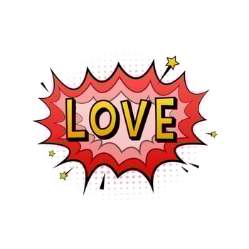 Comic speech bubbles with text Love. Vintage cartoon illustration. Symbol, sticker tag, special offer label, advertising badge. Vector stock illustration.