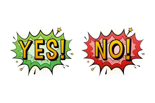 Yes and No speech bubble in pop art style. Feedback concept. Positive feedback concept. Vector stock illustration