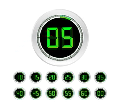 Set of timers. Sign icon. Full rotation arrow timer. Colored flat icons. Set of 12 timer icons. Flat Design Vector stock Illustration. Vector illustration