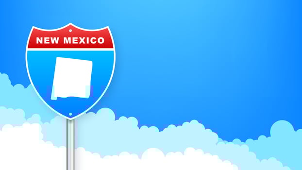 New Mexico map on road sign. Welcome to State of New Mexico. Vector illustration
