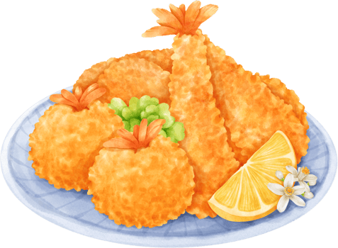 Watercolor Japanese food. Tempura png