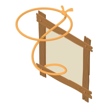 Cowboy accessory icon isometric vector. Traditional cowboy lasso and wood board vector