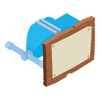 Locksmith workshop icon isometric vector. Metallic bench vise and wooden board vector