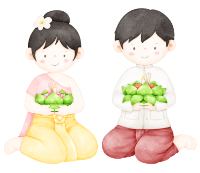 Couple in Thai traditional costume loy krathong festival png