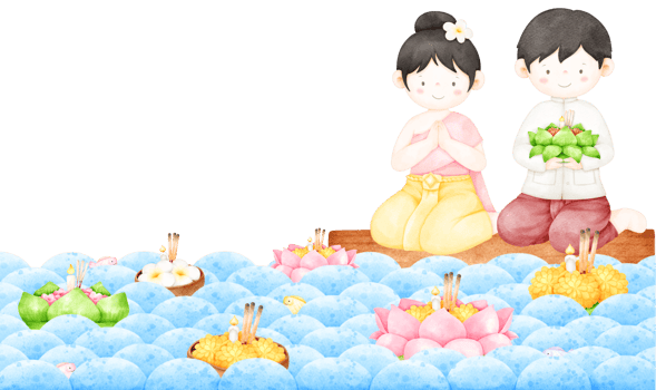 loy krathong festival and couple in traditional dress png